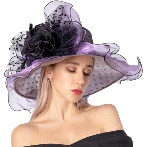 Women's Organza Derby Hat Tea Party Purple - Picture 1 of 7